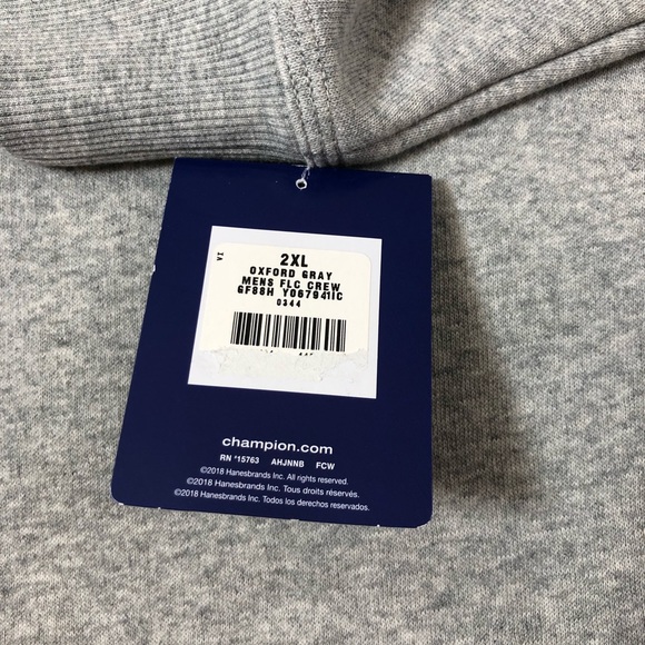 Champion Men's Powerblend Fleece Midweight Crewneck  Oxford Gray Sweatshirt 2XL - Picture 12 of 15